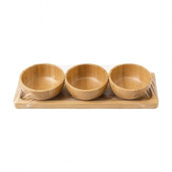 Conjunto com 3 Petisqueiras e Suporte de Bambu 21 x 7 x 7 cm
