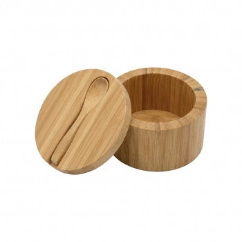 Porta Tempero Saleiro Redondo com Tampa de Bambu 10 x 7 cm