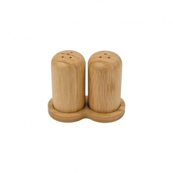 Galheteiro Saleiro e Pimenteiro com Suporte de Bambu 11 x 6 x 9 cm – Luva com 2