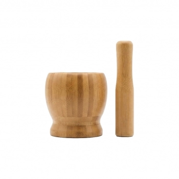 Pilão Socador com Amassador de Alho de Bambu 9,9 cm