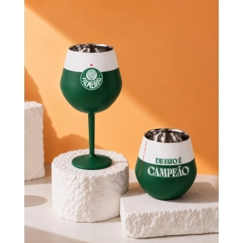 Taça ou copo térmico inox 2 em 1 360 ml Palmeiras na luva com 1