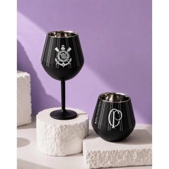 Taça ou copo térmico inox 2 em 1 360 ml Corinthians na luva com 1