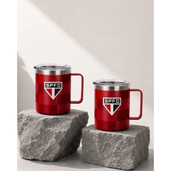 Caneca térmica aço inox com tampa 360 ml São Paulo luva com 1