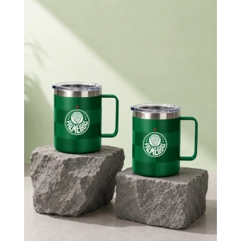 Caneca térmica aço inox com tampa 360 ml Palmeiras luva com 1