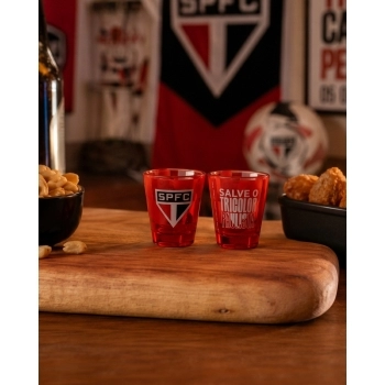 Copo de vidro shot 55 ml São Paulo na luva com 2 - Tricolor
