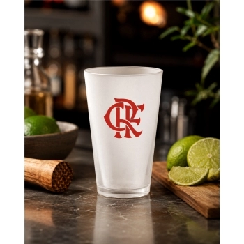 Copo de vidro caipirinha fosco 450 ml Flamengo na luva com 1 - Pra Cima