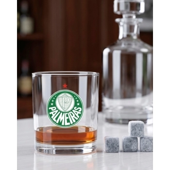 Copo de vidro rocks 400 ml com cubos de pedra Palmeiras luva com 5