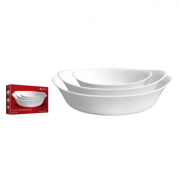 Conjunto com 3 Assadeiras White Oval 500 ml, 1000 ml e 1800 ml na Luva