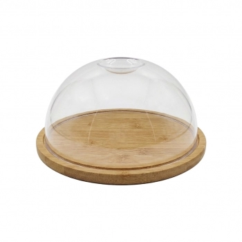 Porta Bolo Redondo de Bambu com Tampa de Plástico 28 x 13 cm