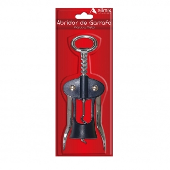 Abridor Saca-Rolha de Garrafa Manual Blister com 1 - Preto