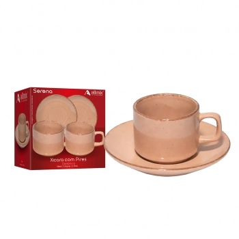 Xícara Café Cerâmica Serena 90 ml com Pires – Pêssego