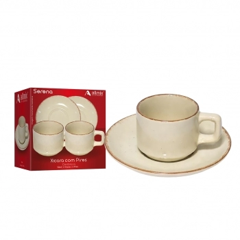 Xícara Café Cerâmica Serena 90 ml luva com 2 – Areia