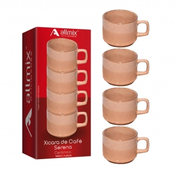 Xícara Chá Cerâmica Serena 140 ml Luva com 4 – Pêssego