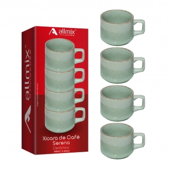 Xícara Chá Cerâmica Serena 140 ml Luva com 4 – Menta