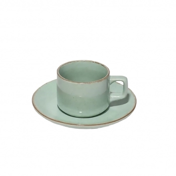 Xícara Café Cerâmica Serena 90 ml Luva com 2 – Menta