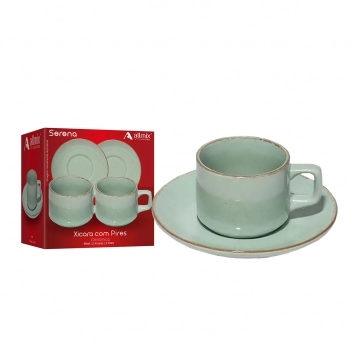 Xícara Café Cerâmica Serena 90 ml Luva com 2 – Menta