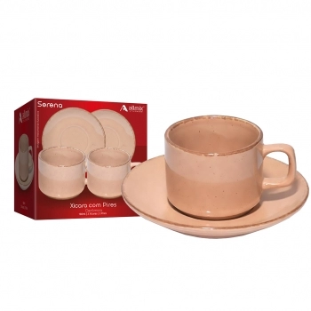 Xícara Chá Cerâmica Serena 180 ml Luva com 2 – Pêssego