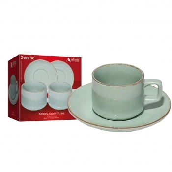 Xícara Chá Cerâmica Serena 180 ml Luva com 2 – Menta