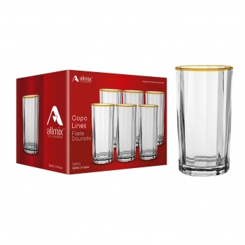 Copo Long Drink de Vidro Filete Dourado Lines 360 ml