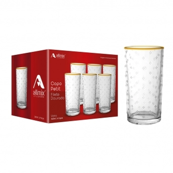Copo Long Drink de Vidro Filete Dourado Petit 360 ml