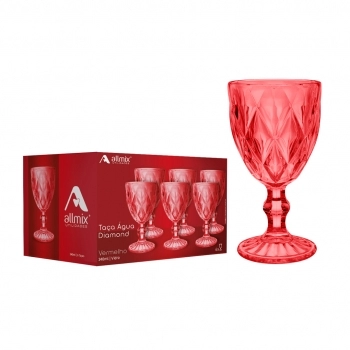 Taça Água de Vidro Diamond 340 ml – Vermelha