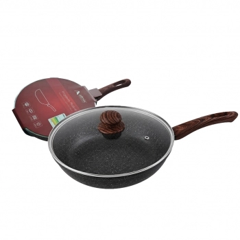 Frigideira de Alumínio com Revestimento Cerâmico 2 mm com Tampa de Vidro Madrid 28 cm – Preta