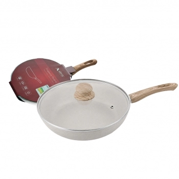 Frigideira de Alumínio com Revestimento Cerâmico 2 mm com Tampa de Vidro Madrid 28 cm – Bege