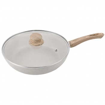 Frigideira de Alumínio com Revestimento Cerâmico 2 mm com Tampa de Vidro Madrid 28 cm – Bege
