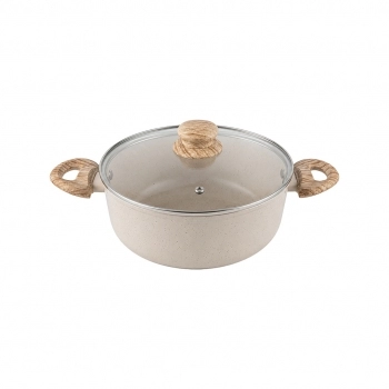 Caçarola de Alumínio com Revestimento Cerâmico 2 mm com Tampa de Vidro Madrid 20 cm – Bege