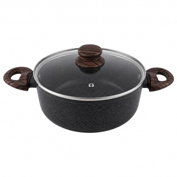 Caçarola de Alumínio com Revestimento Cerâmico 2 mm com Tampa de Vidro Madrid 24 cm – Preta