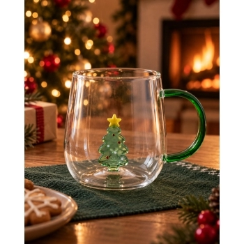 Caneca Borossilicato 3D 420 ml luva com 1 Natal Árvore