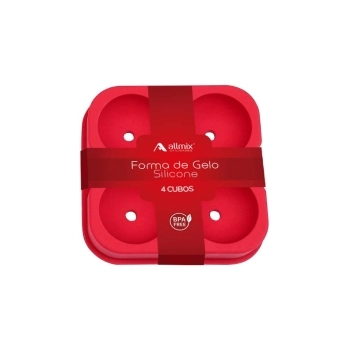 Utensílio Forma de Gelo Silicone 4 Cubos Redondo Vermelho
