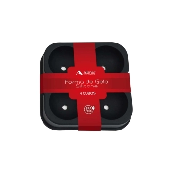 Utensílio Forma de Gelo Silicone 4 Cubos Redondo Preto