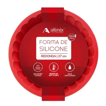Utensílio Forma Redonda Bolo Torta Silicone Vermelho 27 cm