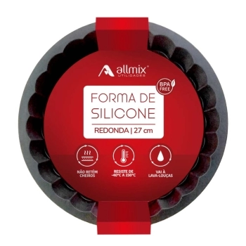 Utensílio Forma Redonda Bolo Torta Silicone Preto 27cm