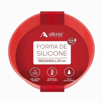 Utensílio Forma Redonda Bolo Silicone Vermelho 25 cm
